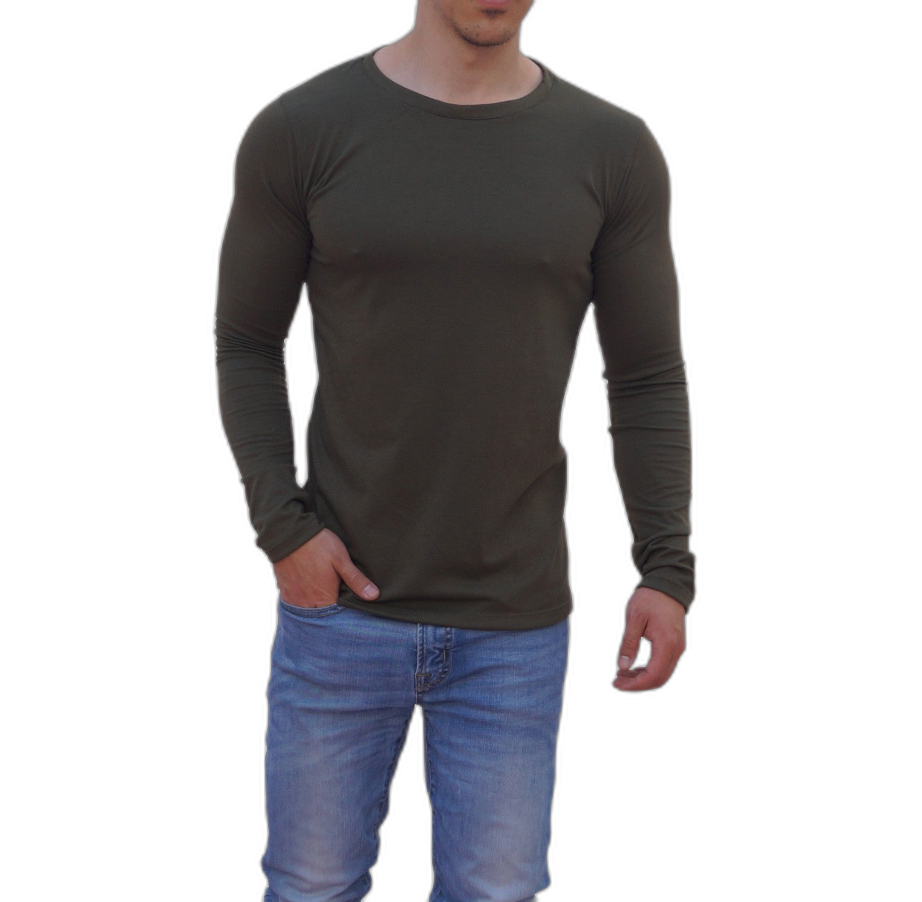 Playera Manga Larga Cuello Redondo Olivo