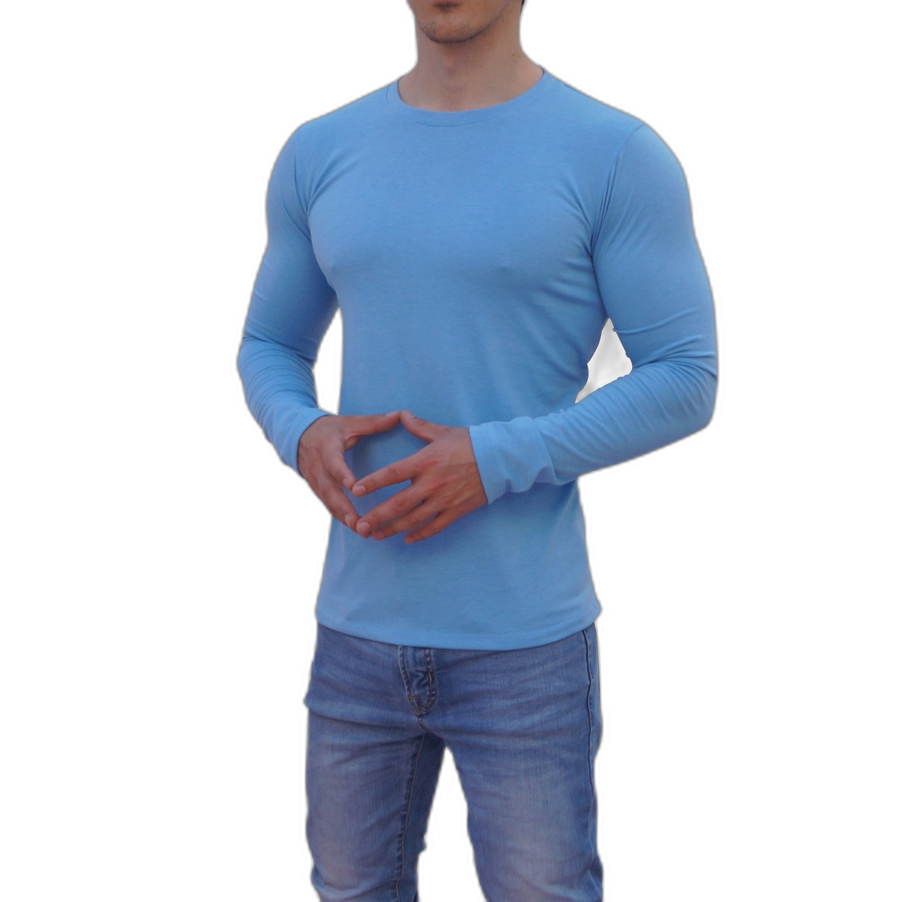 Playera Manga Larga Cuello Redondo Azul Claro