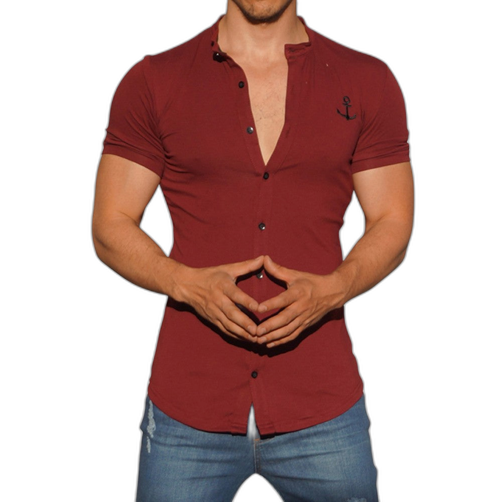 Grandad Jersey Shirt Vino Logo Negro Manga Corta