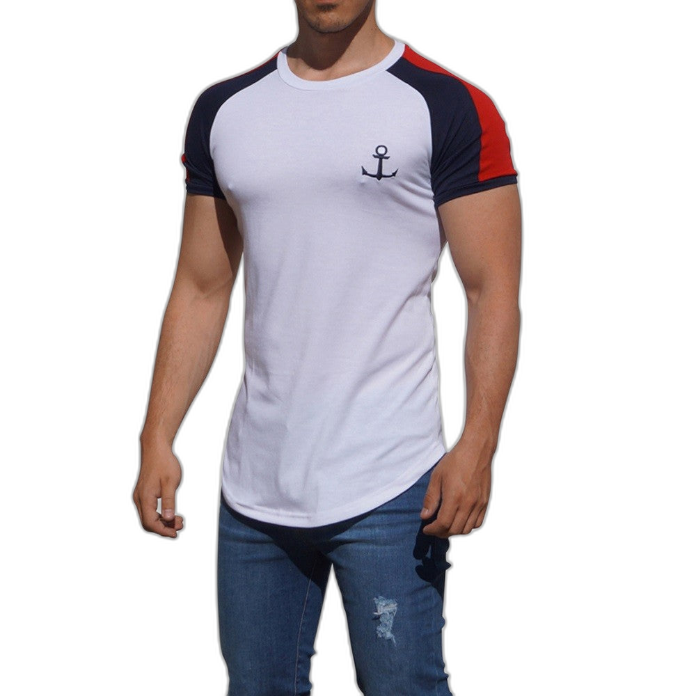 Playera Ranglan Blanca Manga Corta Franja Roja