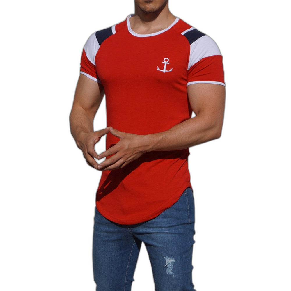 Playera Ranglan Roja Manga Corta Barra Blanca