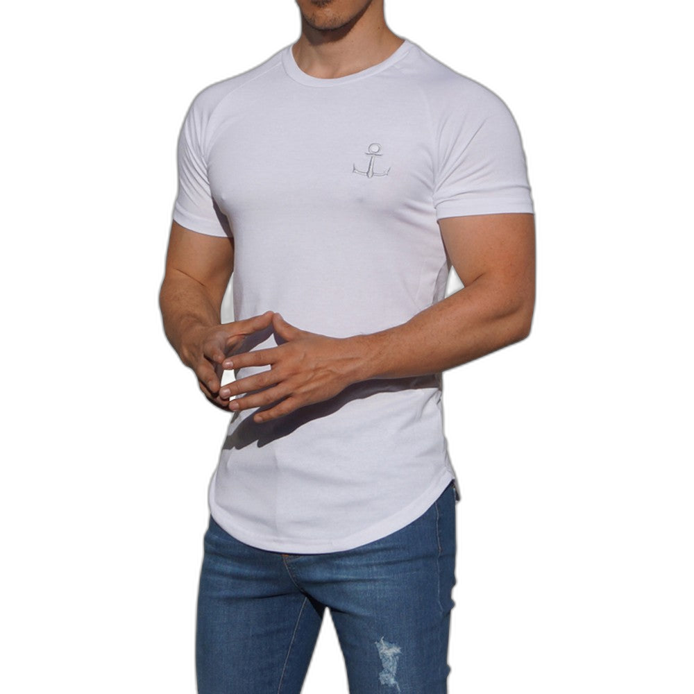 Playera Ranglan Blanca Manga Corta Blanca Logo Plata