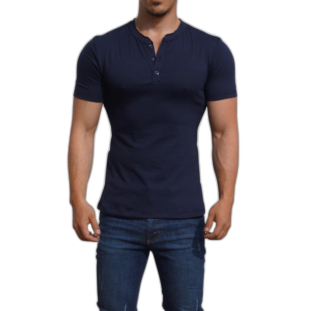Playera Henley Manga Corta Marino