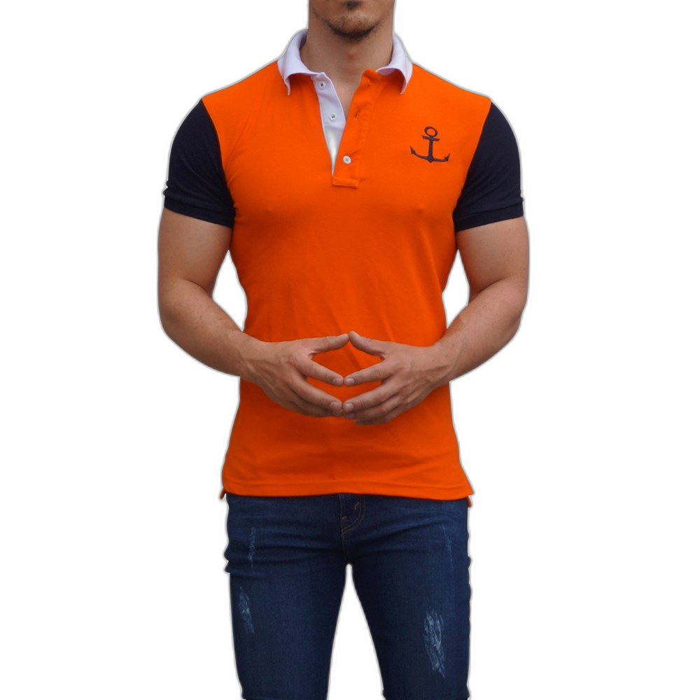 Polo Naranja Mangas Marino Logo Marino