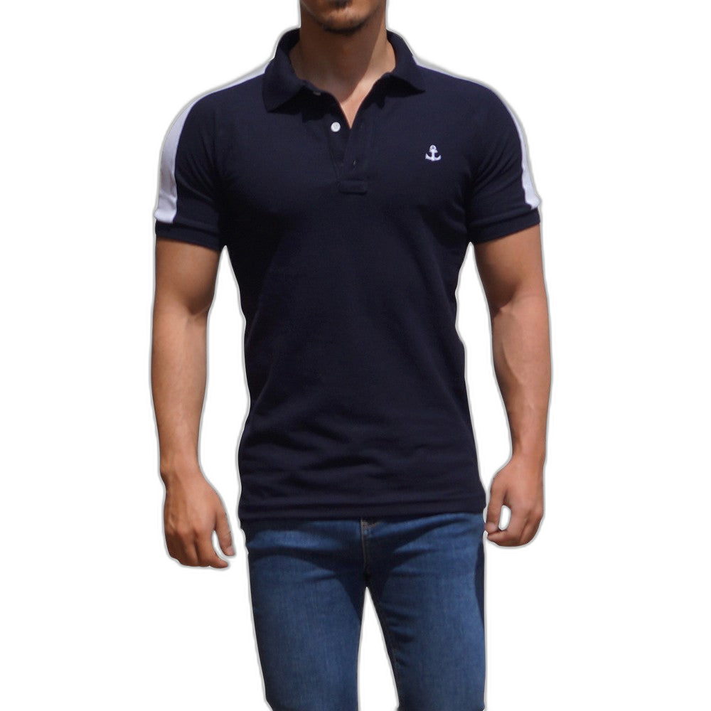 Polo Ranglan Marino Mangas Marino Logo Blanco