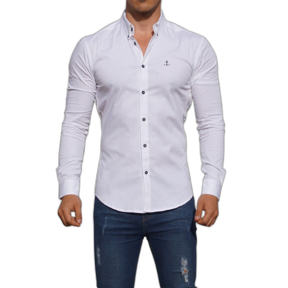 Camisa Blanca Manga Larga Logo Negro Blanco