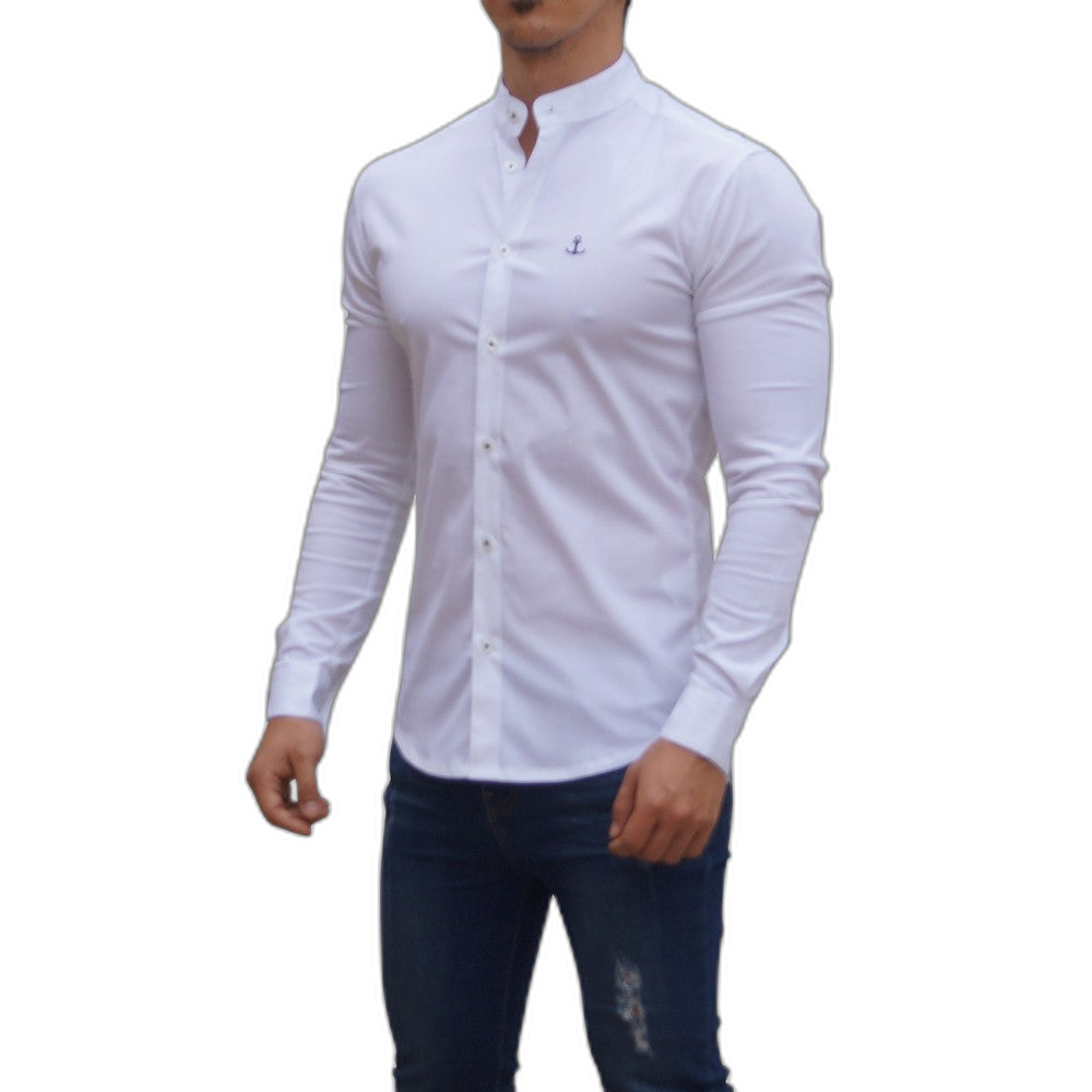Camisa Blanca Cuello Mao Manga Larga Blanco Slim Fit