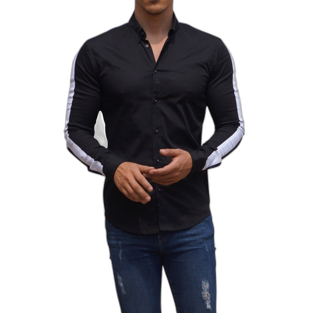 Camisa Negra Side Stripe Manga Larga Negro