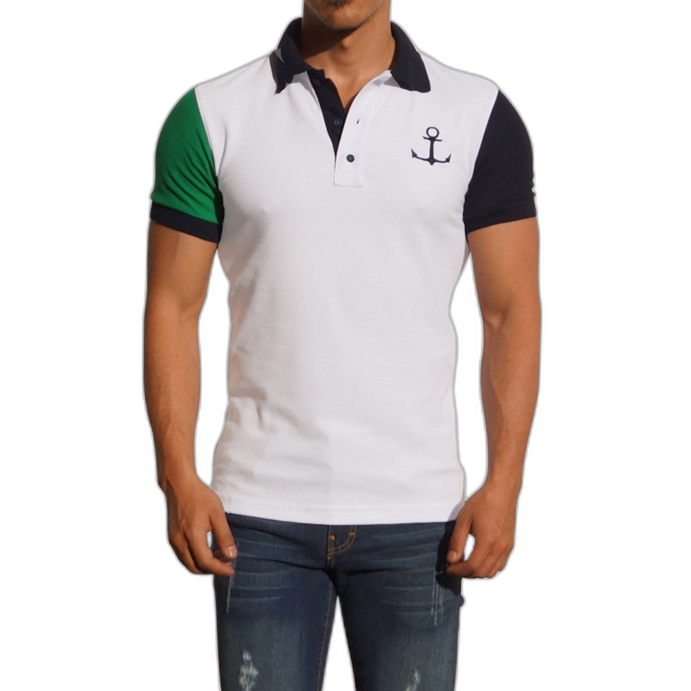 Polo Blanco Mg Verde Bandera/Marino