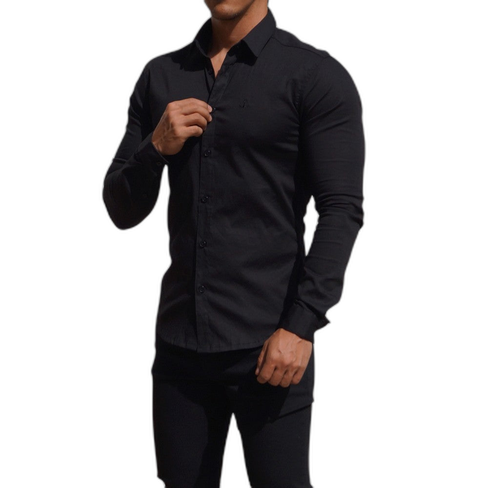 Camisa Negra Classic Neck Manga Larga Negro
