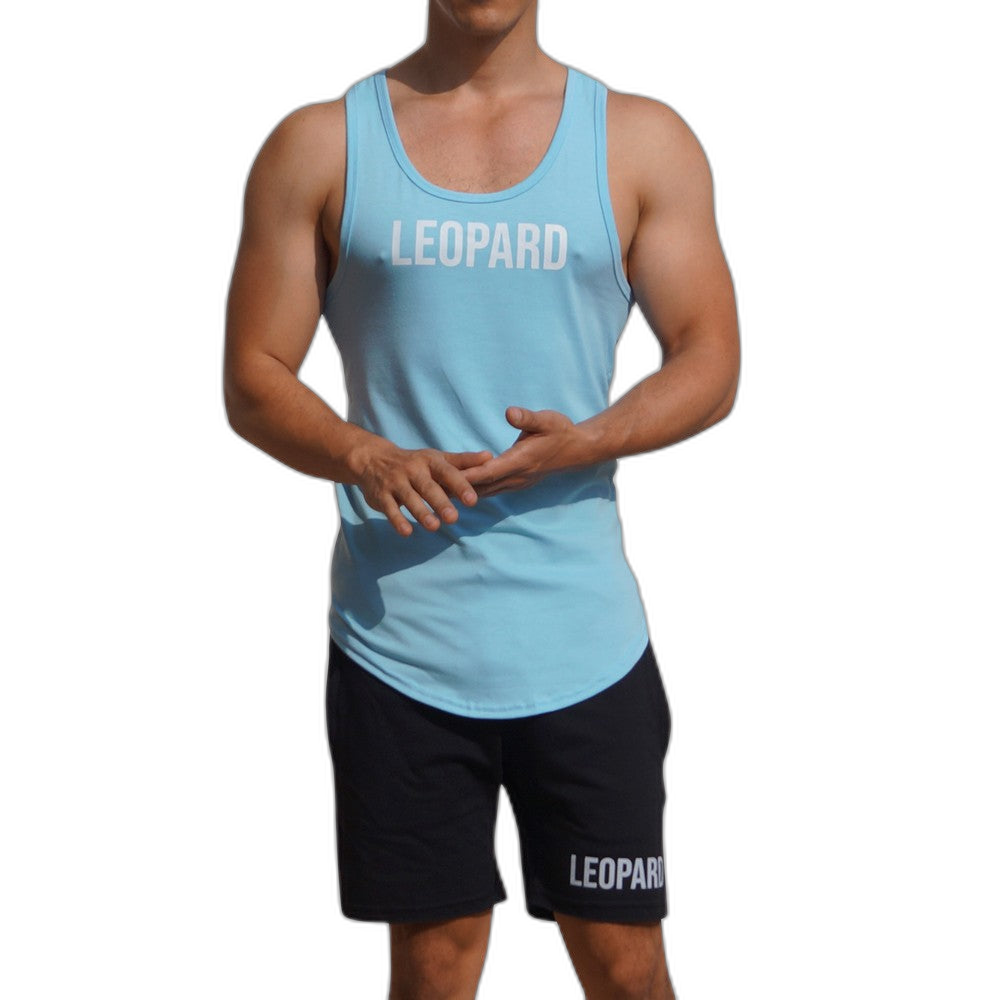 Gym Core Tank Azul Claro Big Logo Blanco