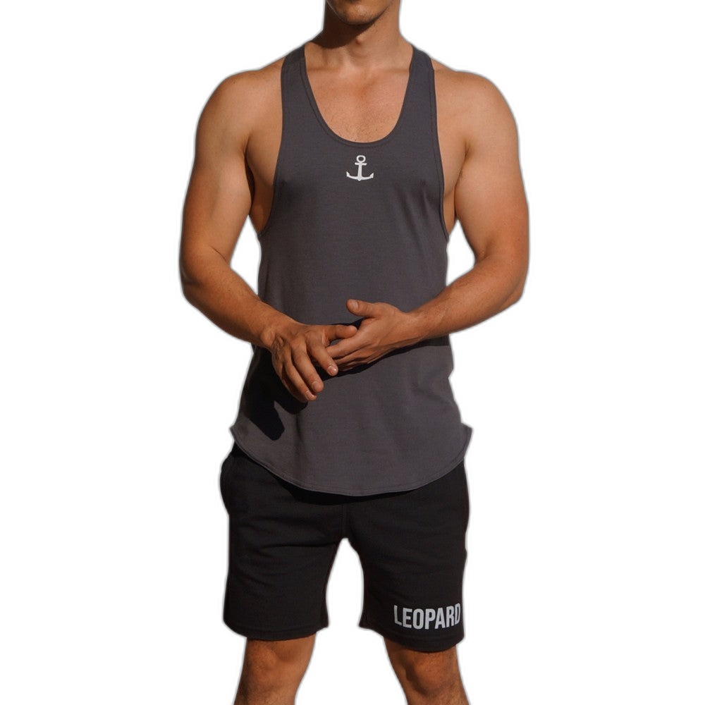 Gym Stringer Tank Solid Gray Ancla Blanca