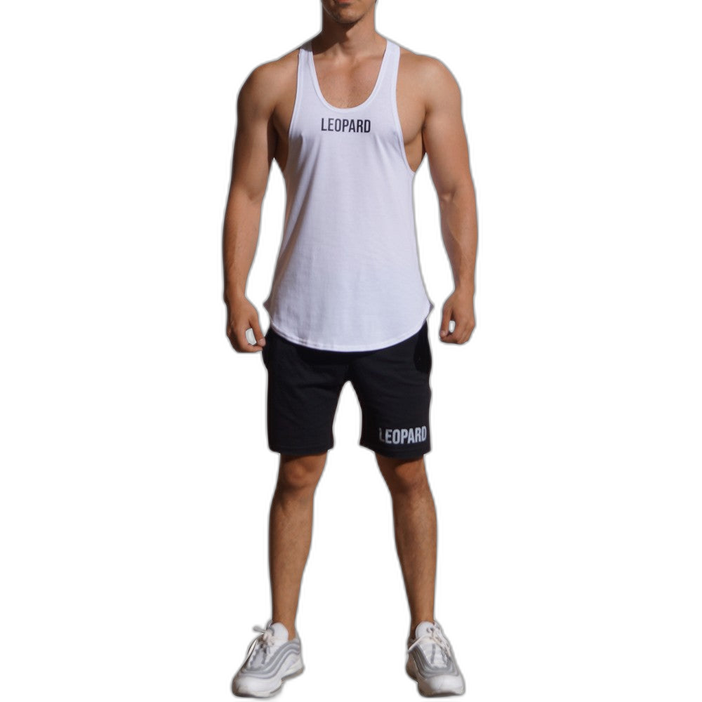 Gym Stringer Tank Blanca Logo Negro