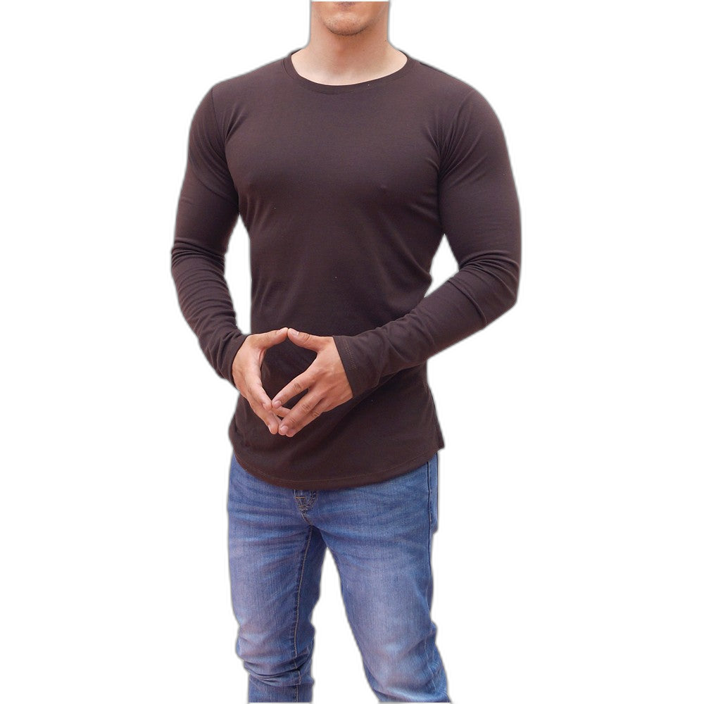 Playera Manga Larga Cuello Redondo Café