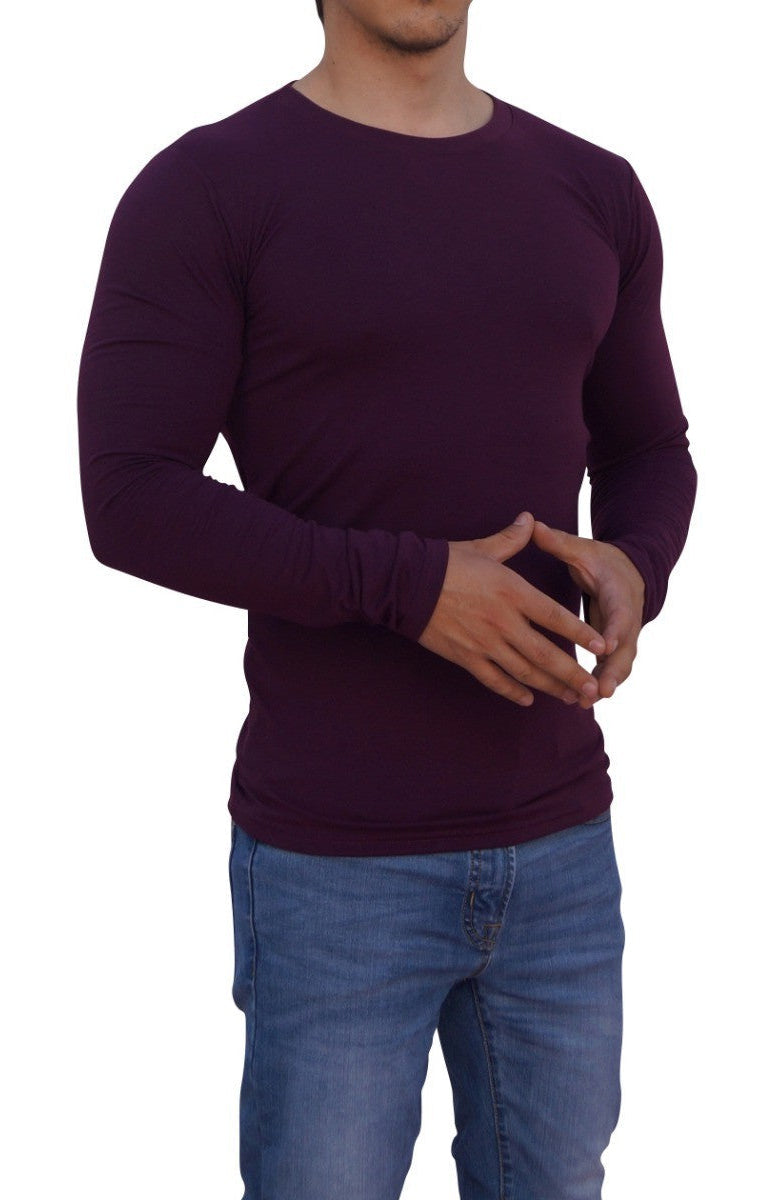 Playera Manga Larga Cuello Redondo Vino Con Abertura