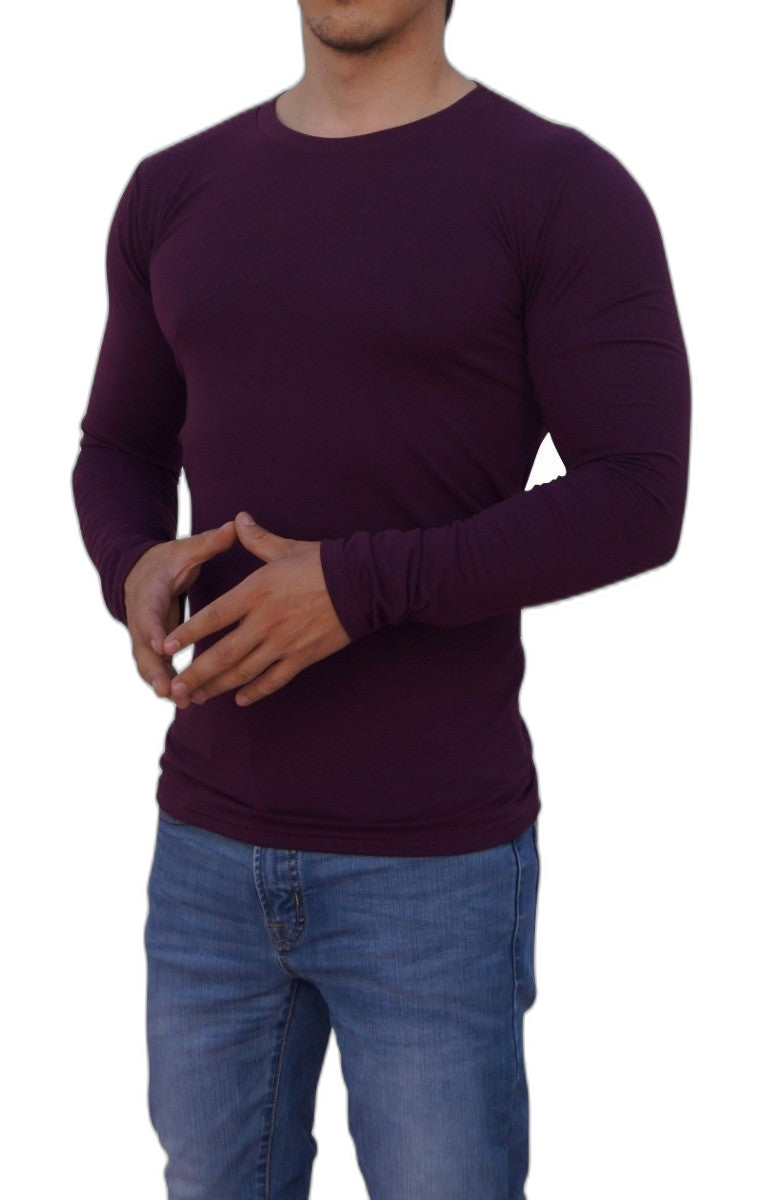Playera Manga Larga Cuello Redondo Vino Con Abertura