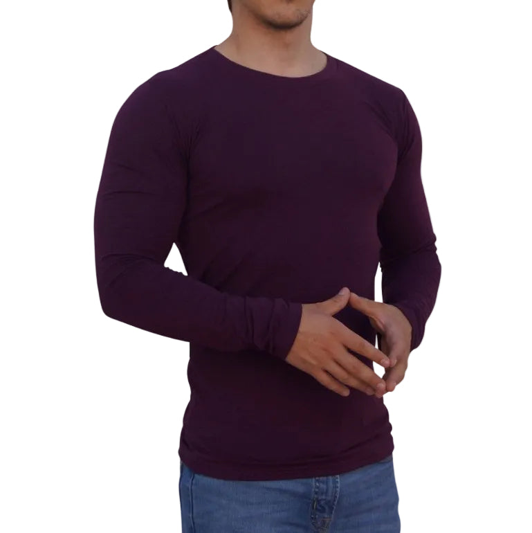 Playera Manga Larga Cuello Redondo Vino