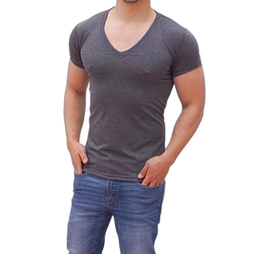 Playera Cuello V Profundo Gris Oxford