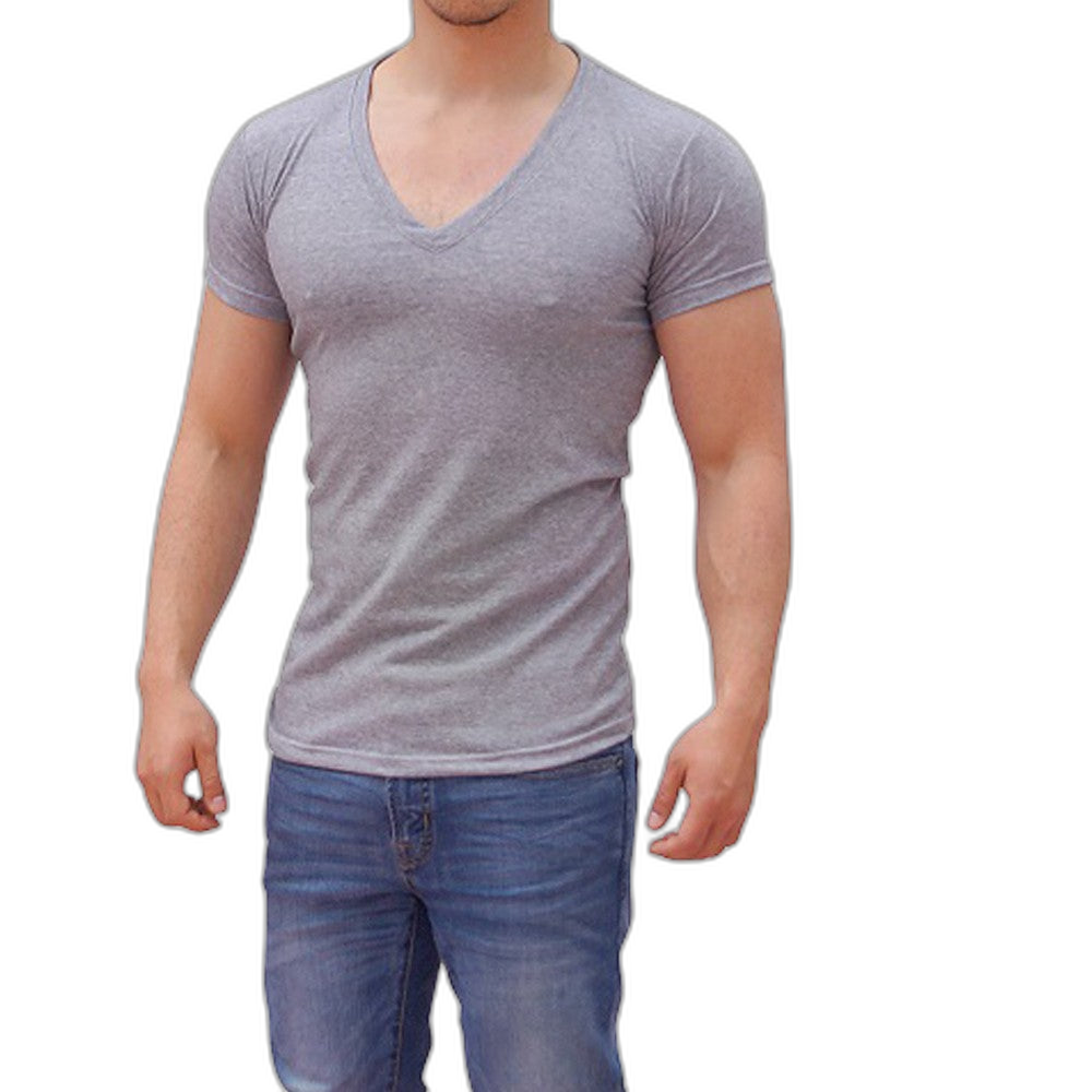 Playera Cuello V Profundo Gris Claro