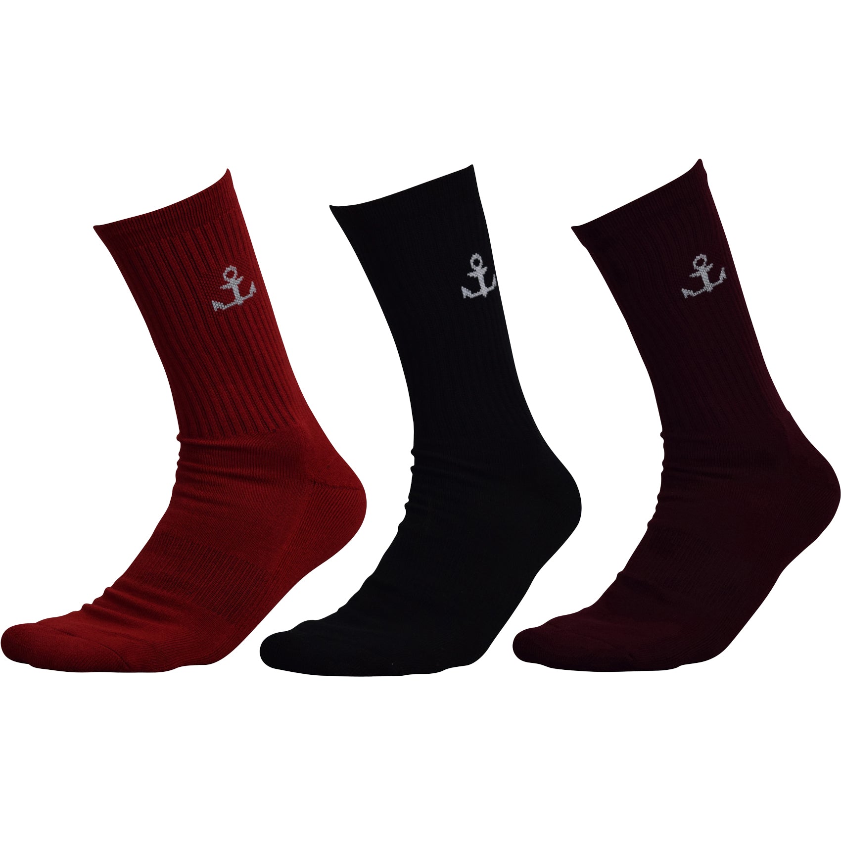 Calcetas 3 Pack Rojo, Negro, Vino. Logo Blanco