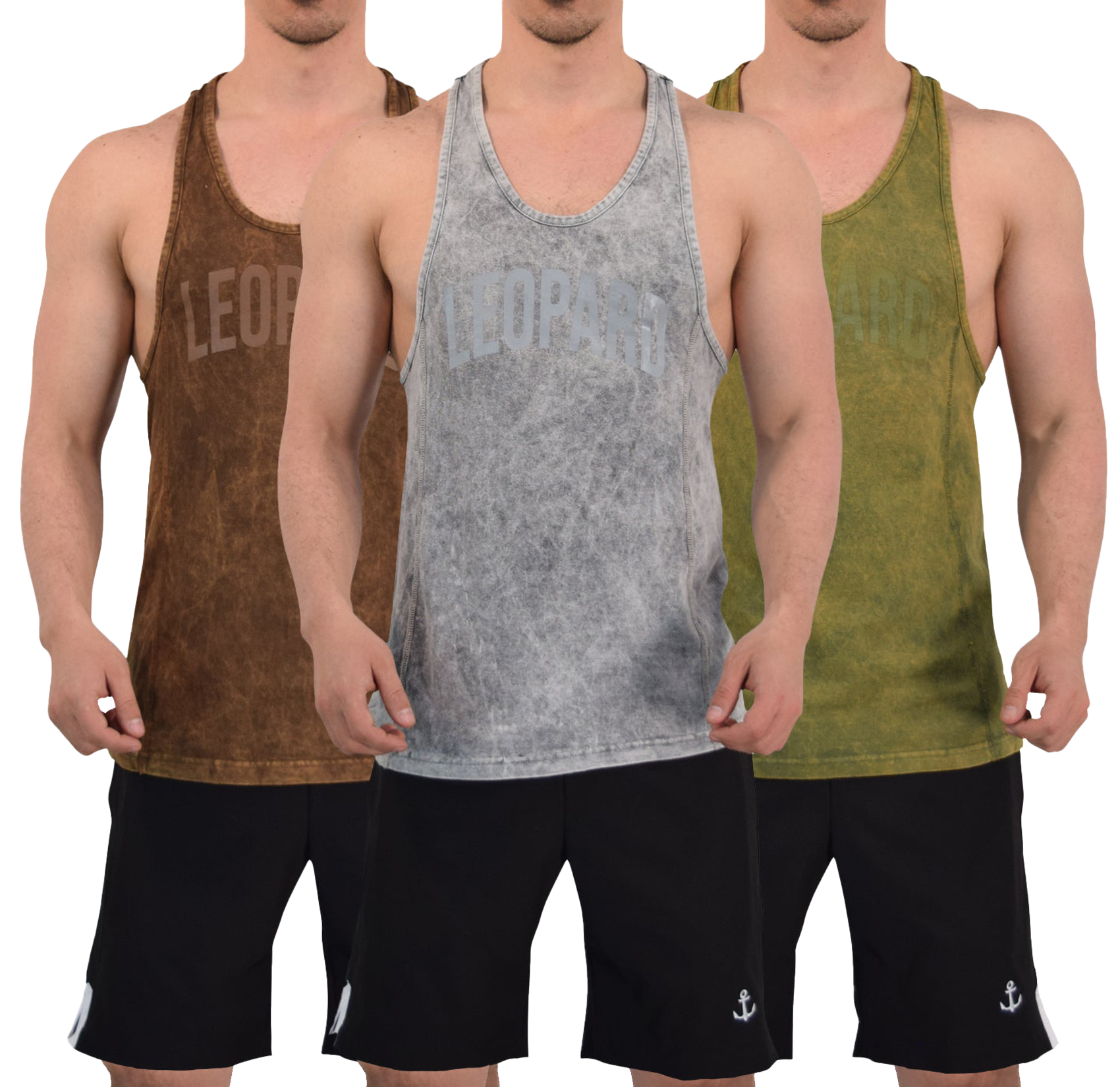 Gym Stringer Tank 3 Pack Iconic Acid Café - Verde - Gris