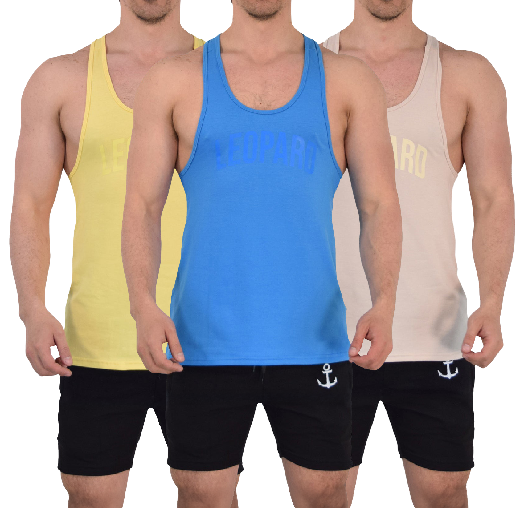 Gym Stringer Tank 3 Pack Varsity Full  Beige - Azul Claro - Amarillo