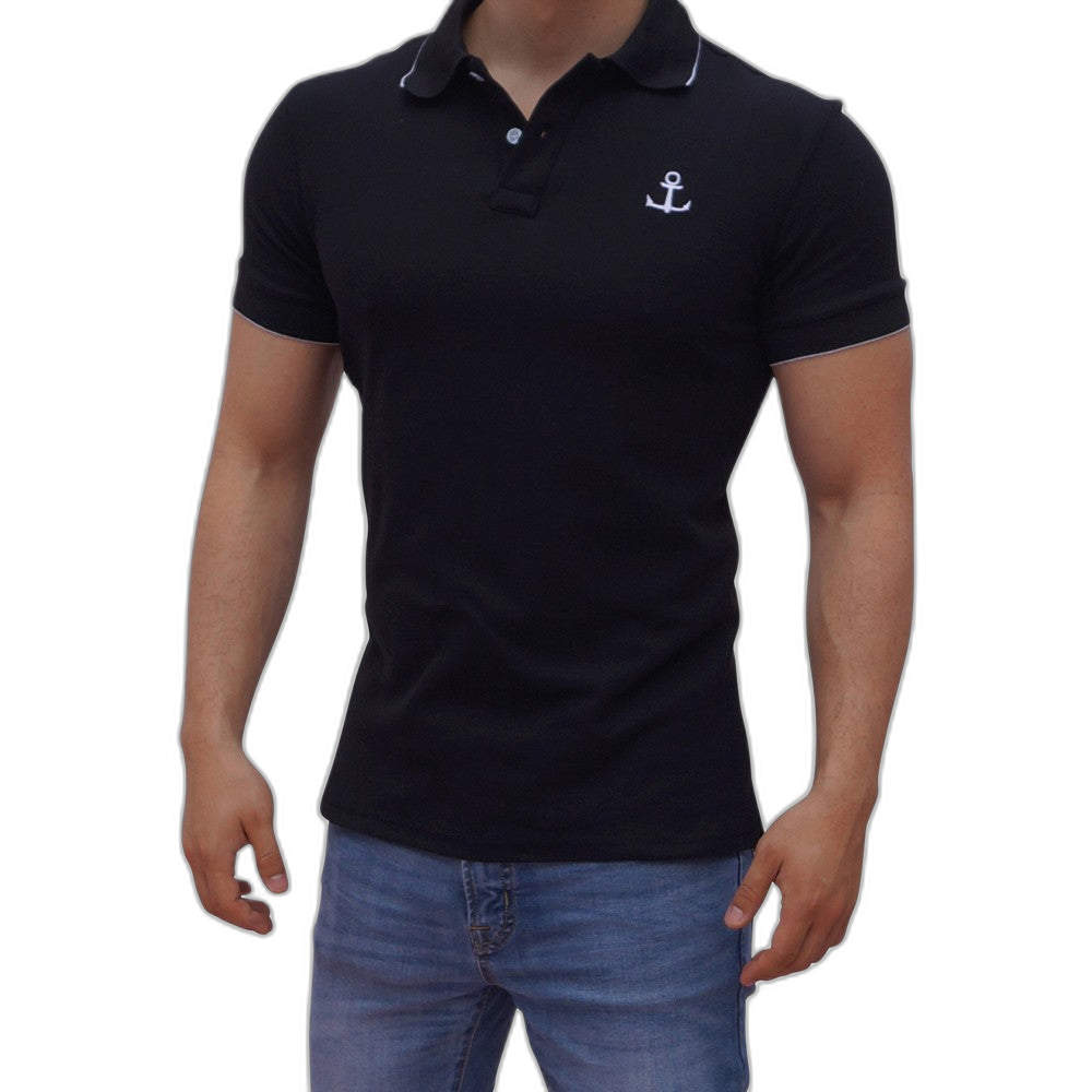 Playera Polo Negra Logo Blanco Manga Corta Negra