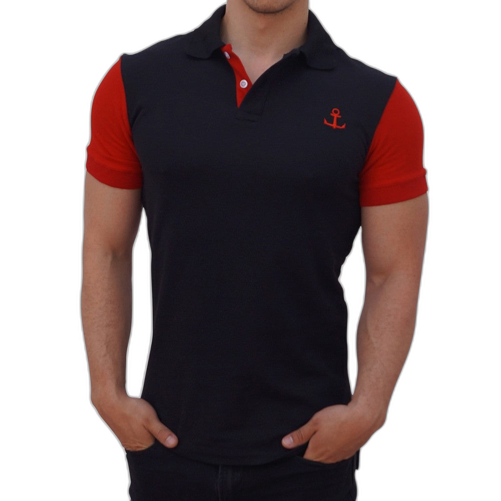 Playera Polo Negra Logo Rojo Manga Corta Roja