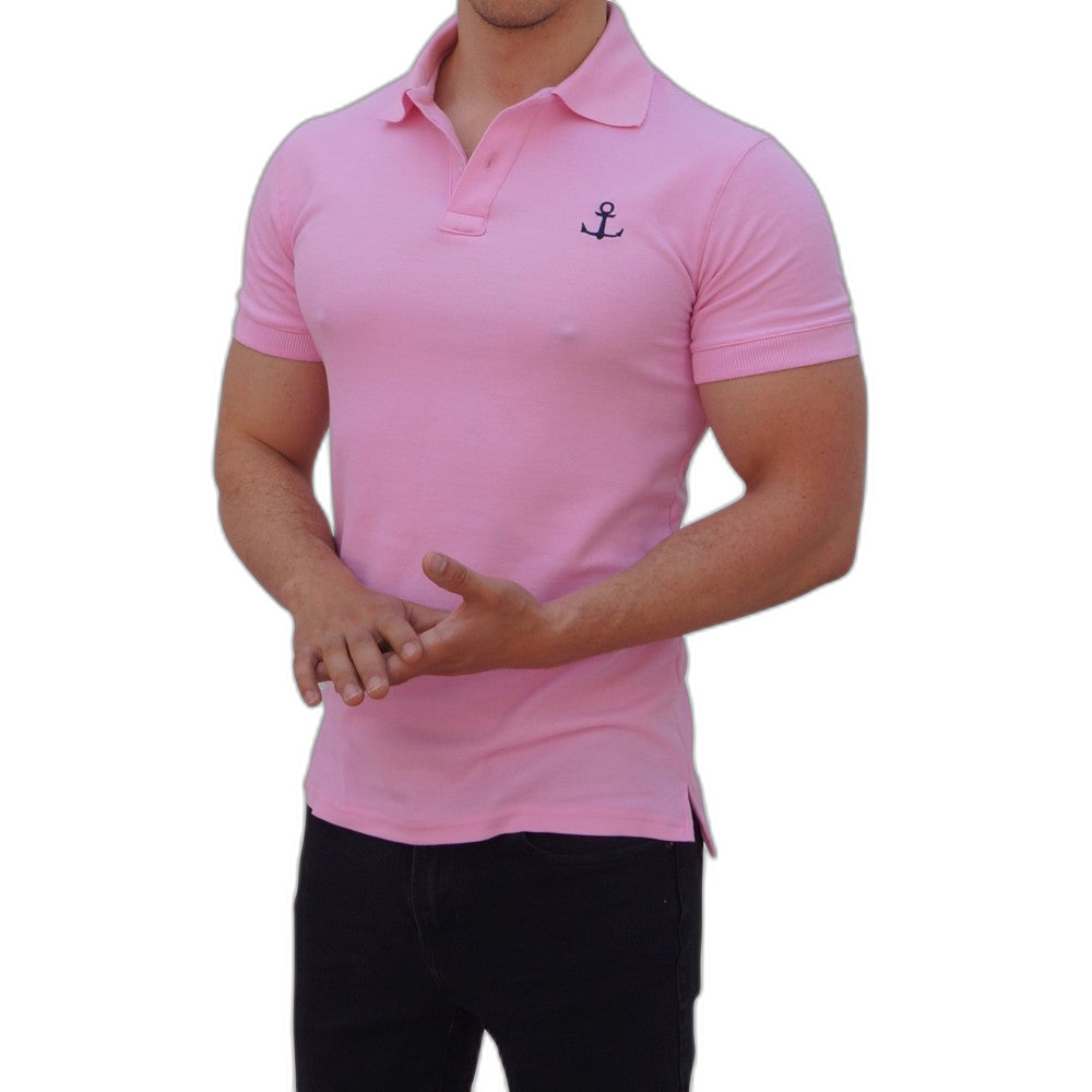 Playera Polo Rosa Pastel Logo Marino Manga Corta Rosa Pastel