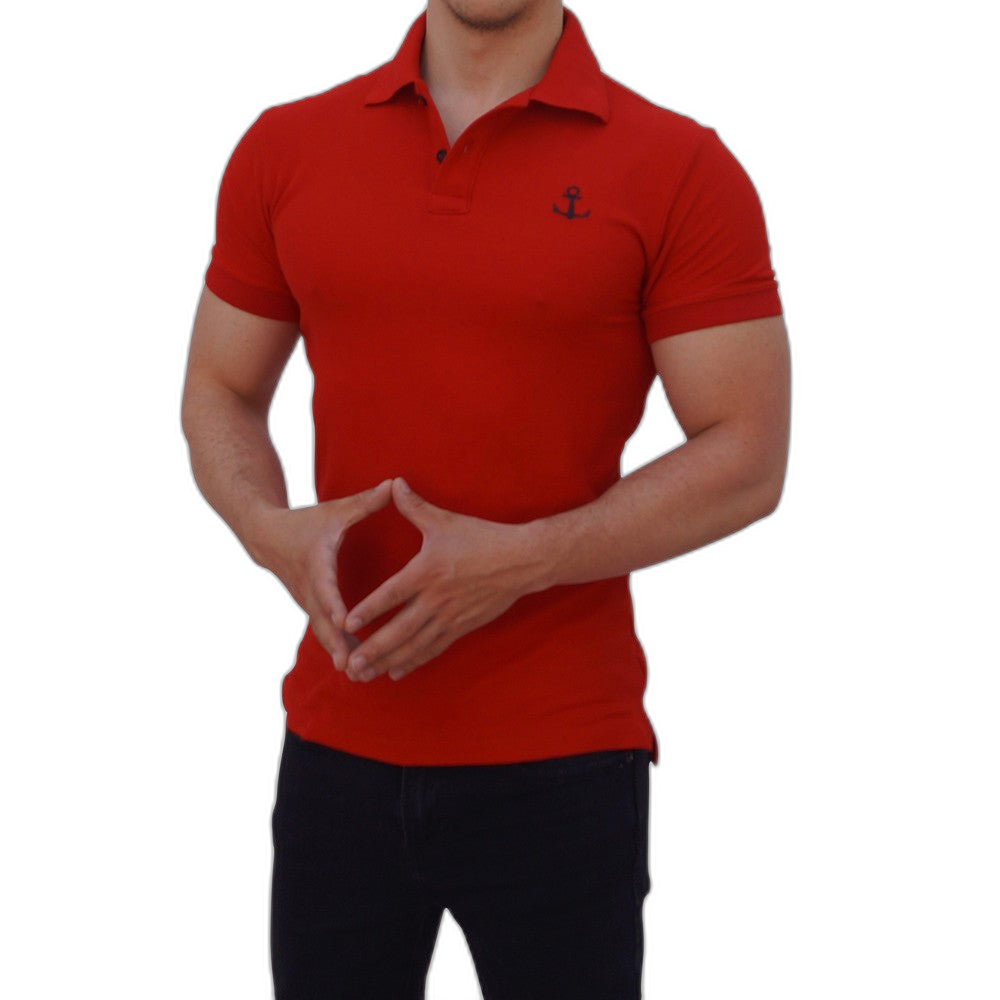 Playera Polo Roja Logo Negro Manga Corta Roja