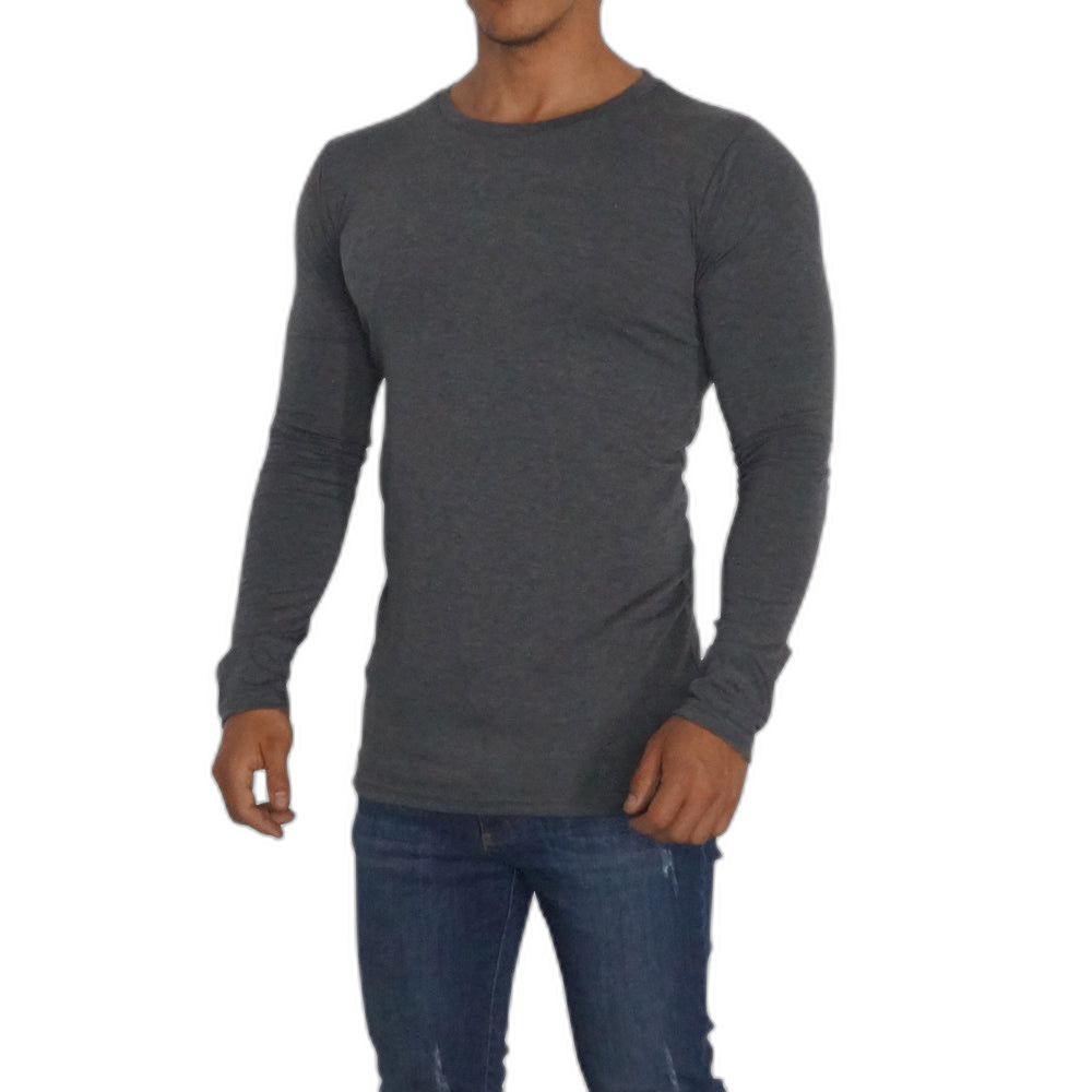 Playera Manga Larga Cuello Redondo Gris Oxford