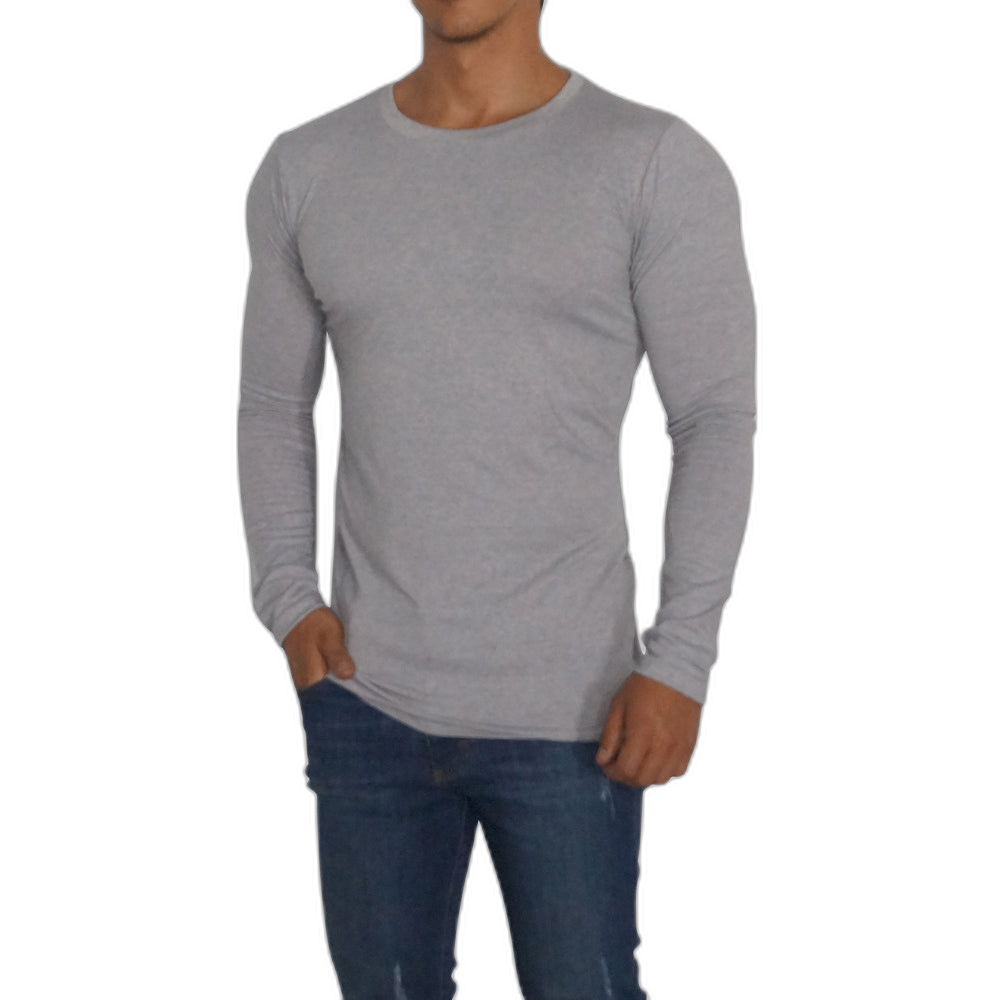 Playera Manga Larga Cuello Redondo Gris Claro