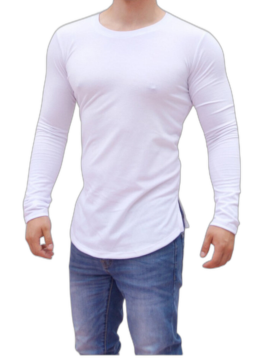 Playera Manga Larga Cuello Redondo Blanco Con Abertura