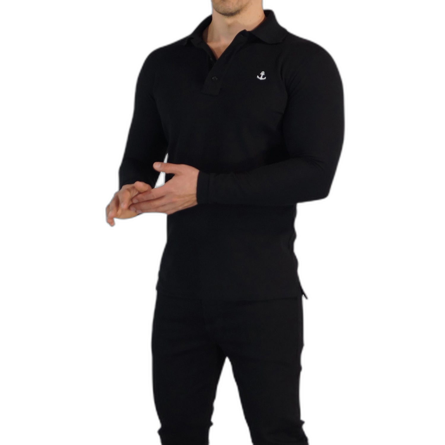 Playera Polo Negra Logo Blanco Manga Larga Negra