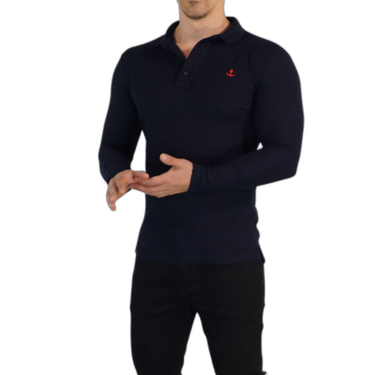 Playera Polo Marino Logo Rojo Manga Larga Marino