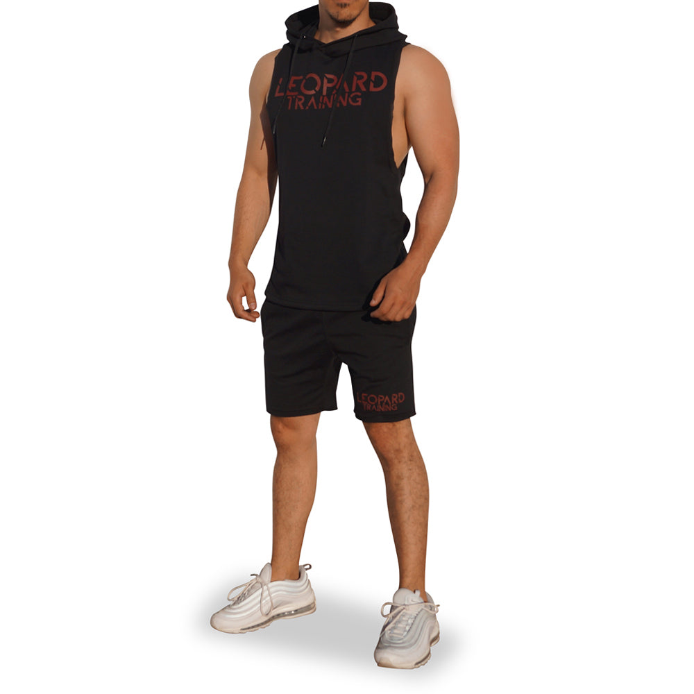 Gym Sleeveless Hoodie Black Logo Stripes Wine