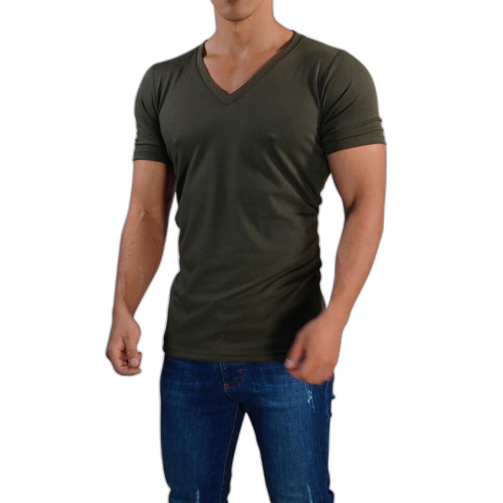 Playera Cuello V Profundo Olivo