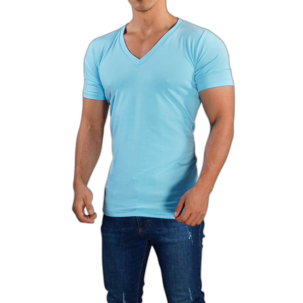Playera Cuello V Profundo Azul Cielo