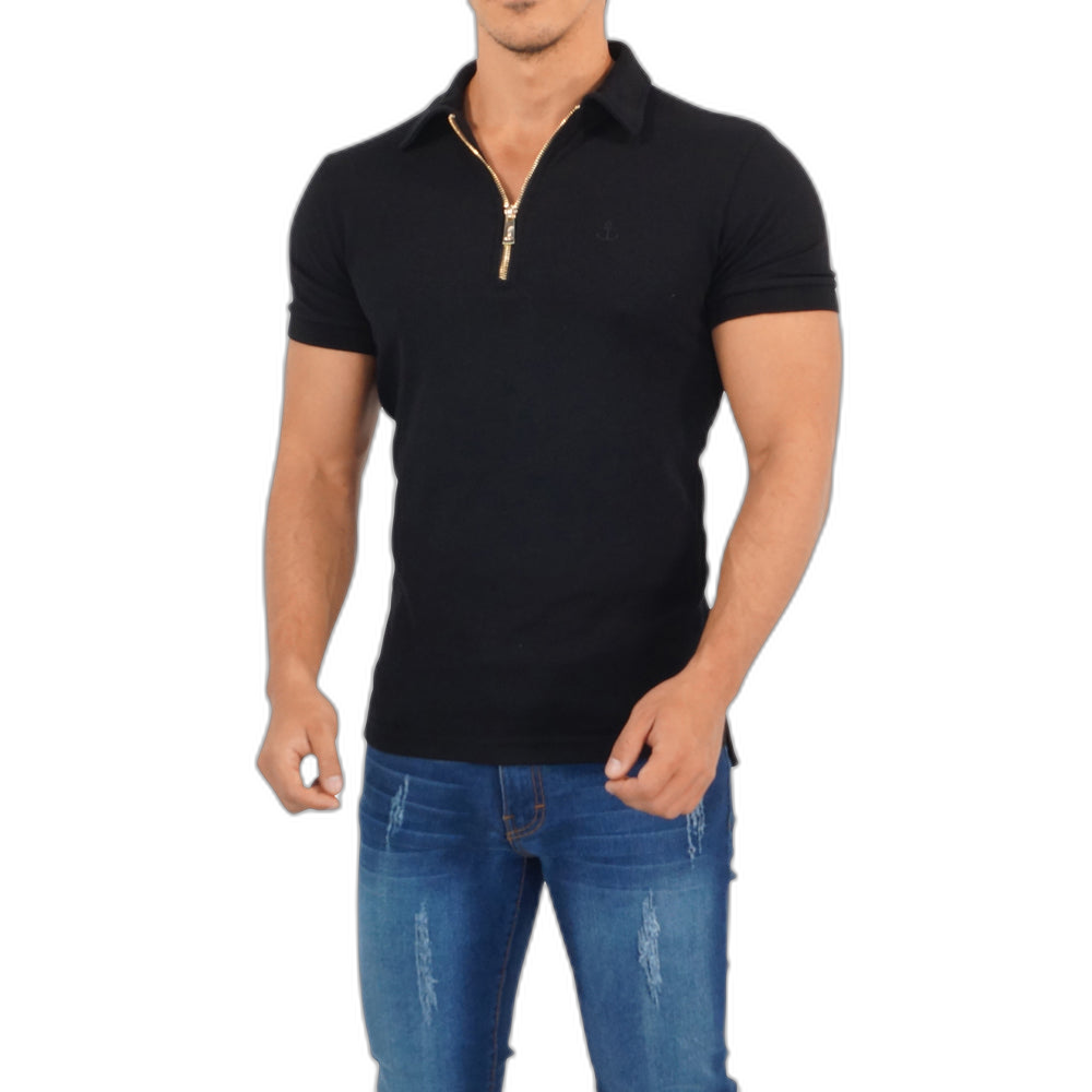 Zipped Polo Manga Corta Full Black