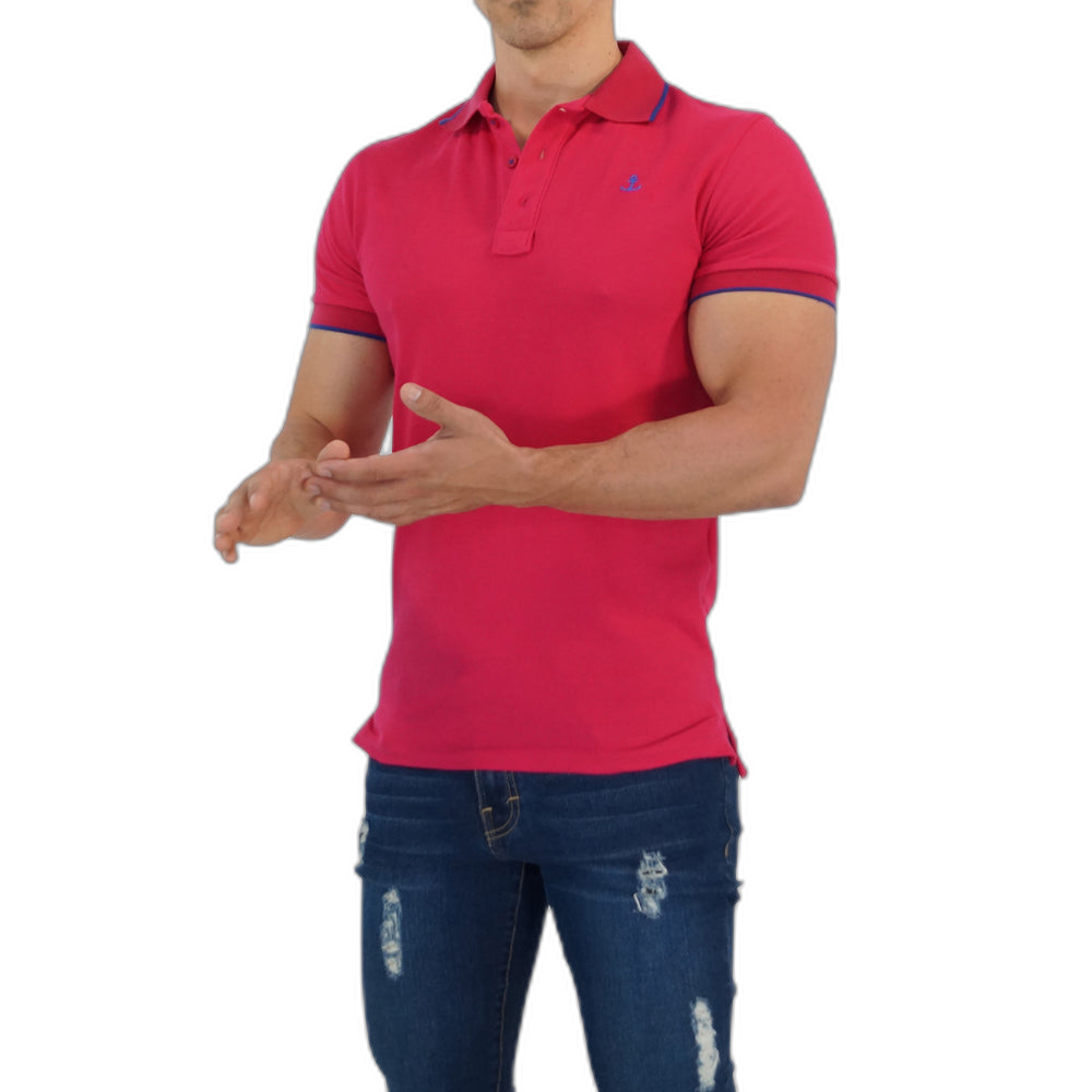 Playera Polo Fucsia Mangas Fucsia Logo Rey