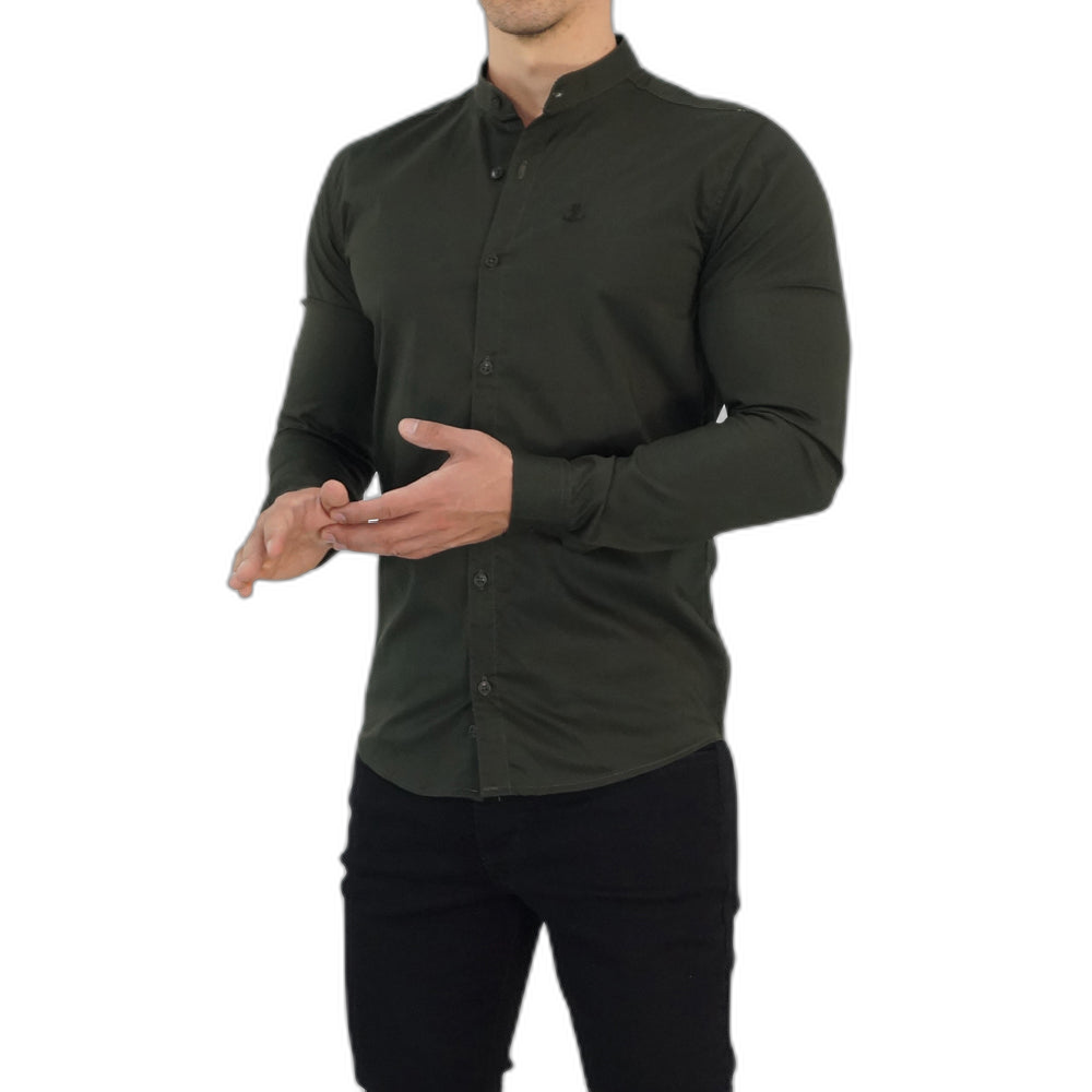 Camisa Verde Militar Cuello Mao Manga Larga Verde Militar