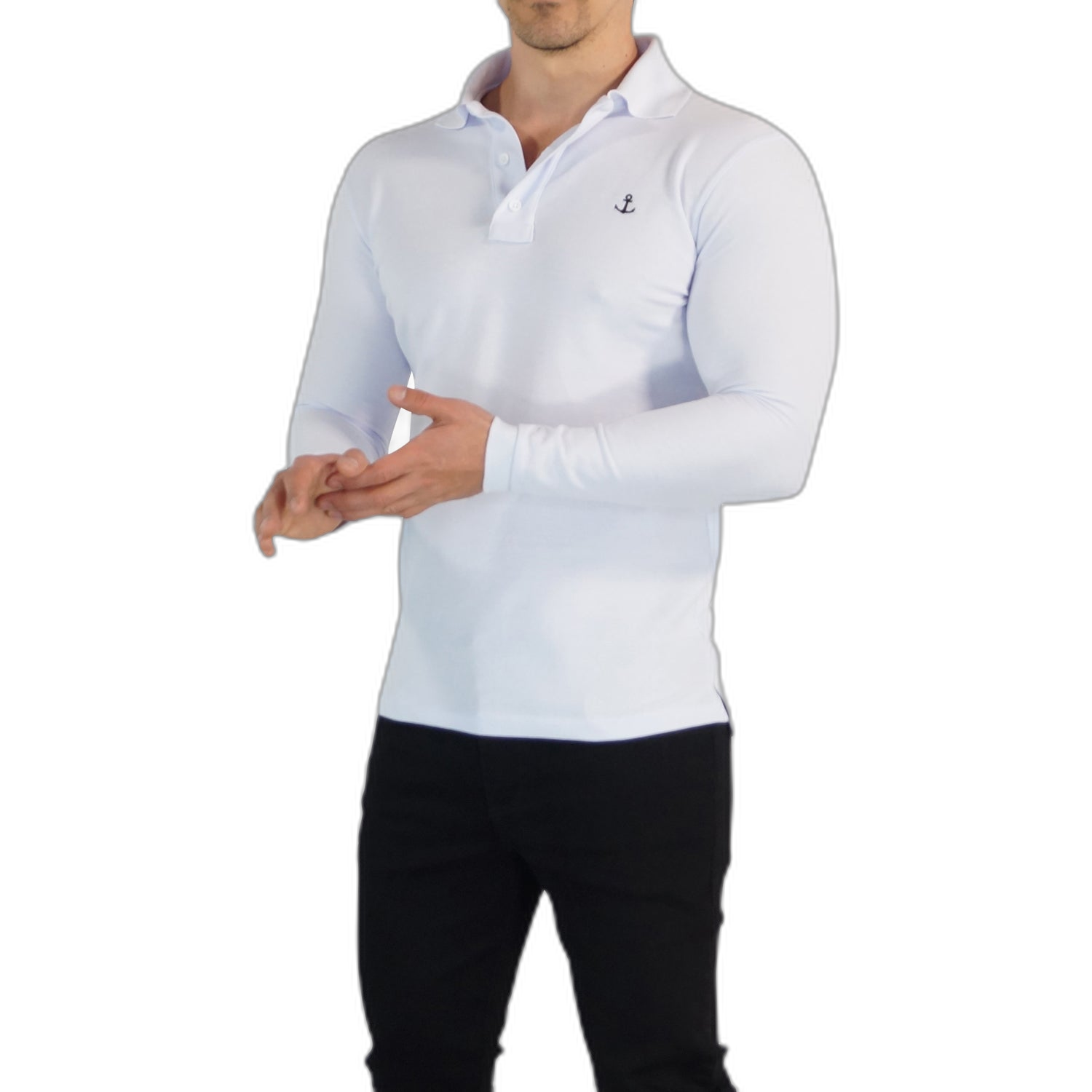 Playera Polo Blanca Logo Negro Manga Larga Blanca