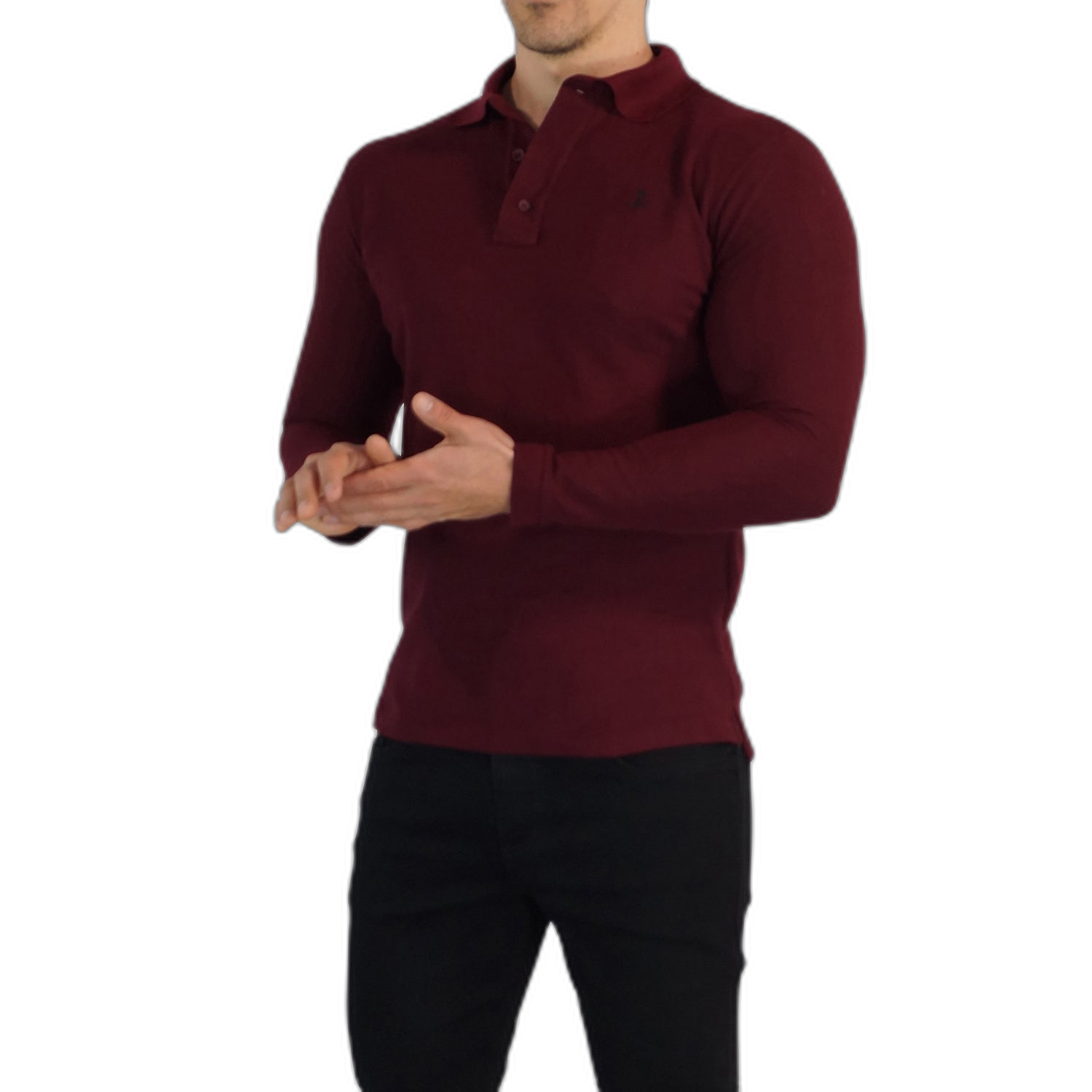 Playera Polo Vino Logo Negro Manga Larga Vino