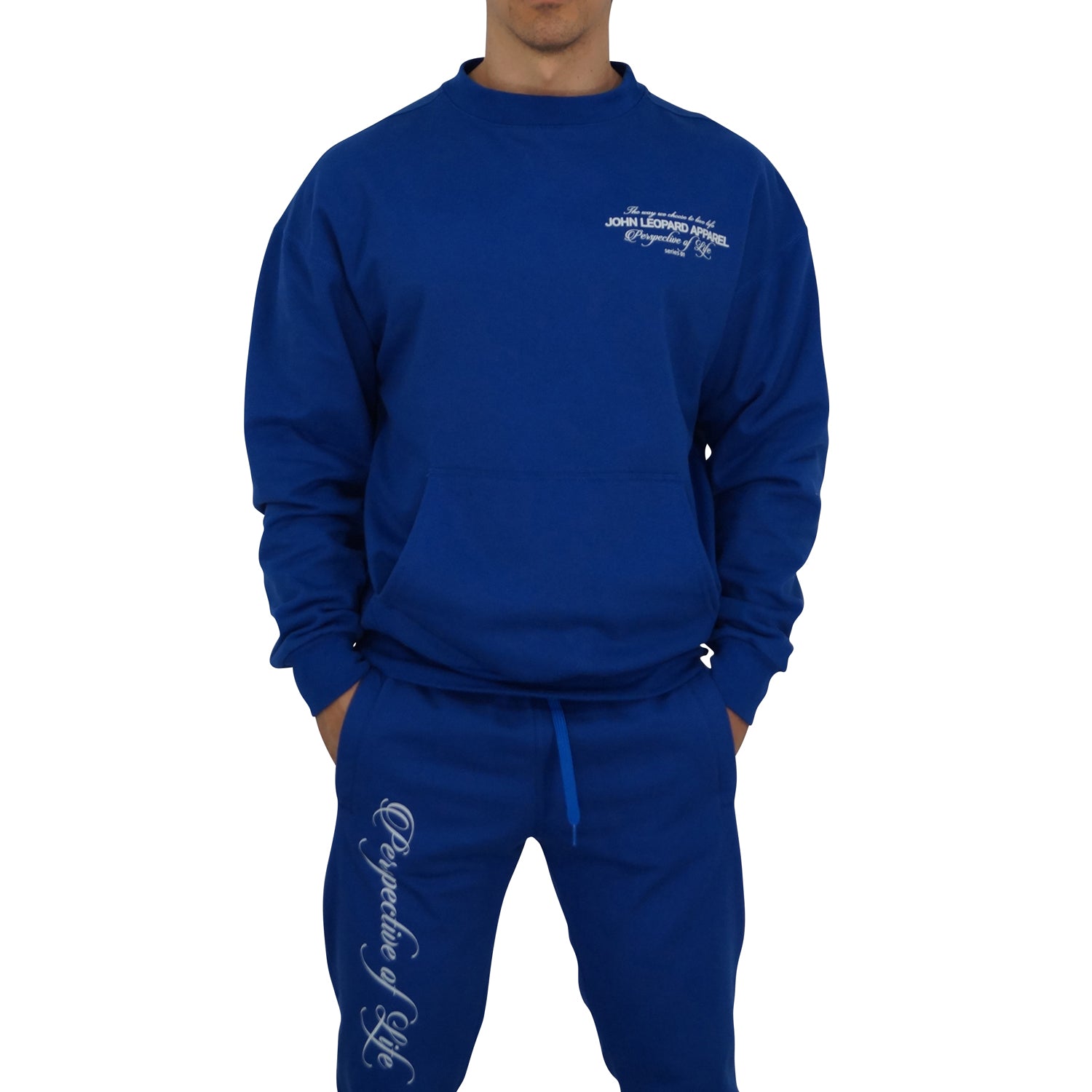 Crewneck Hoodie Oversized Royal Blue Perspective Logo White