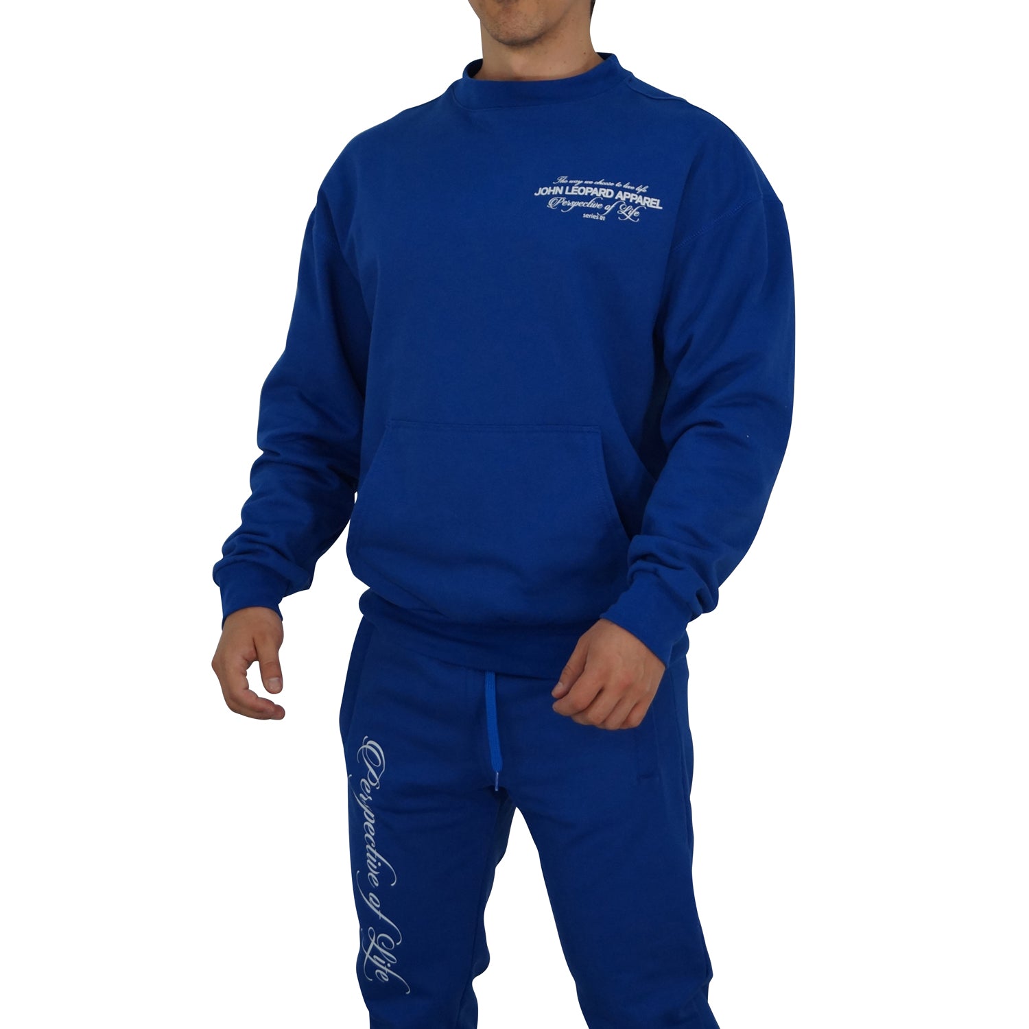 Crewneck Hoodie Oversized Royal Blue Perspective Logo White