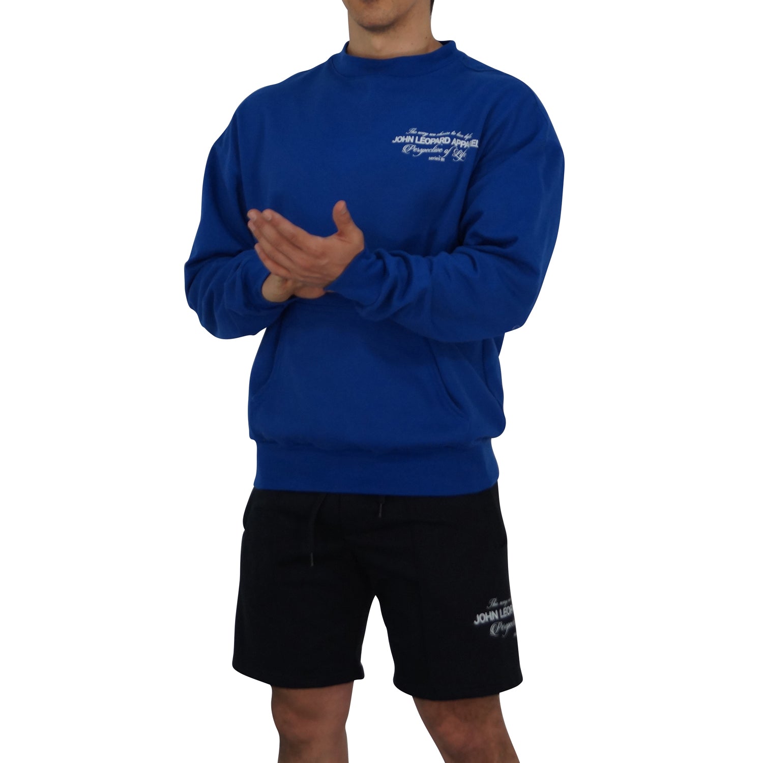 Crewneck Hoodie Oversized Royal Blue Perspective Logo White