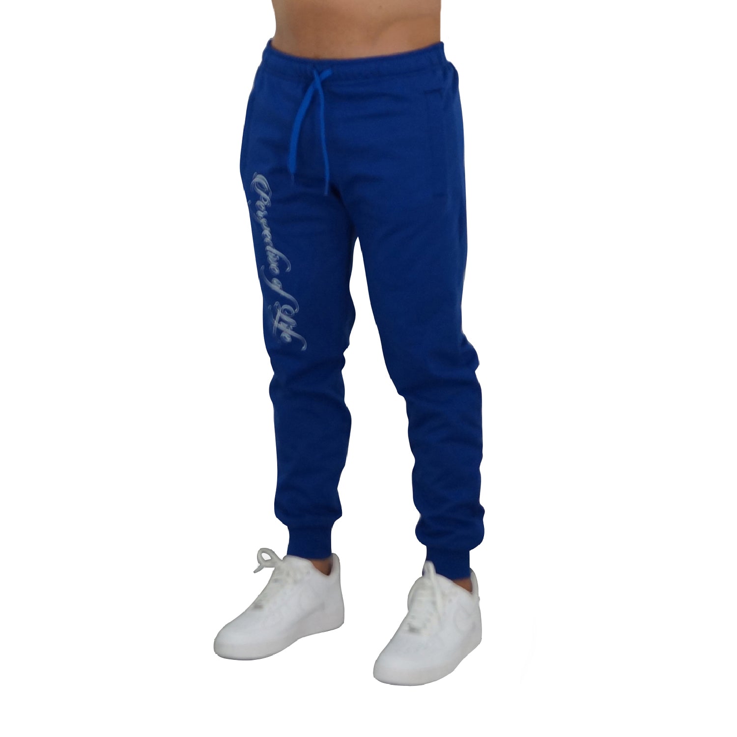 Fleece Jogger Royal Blue Perspective Logo White