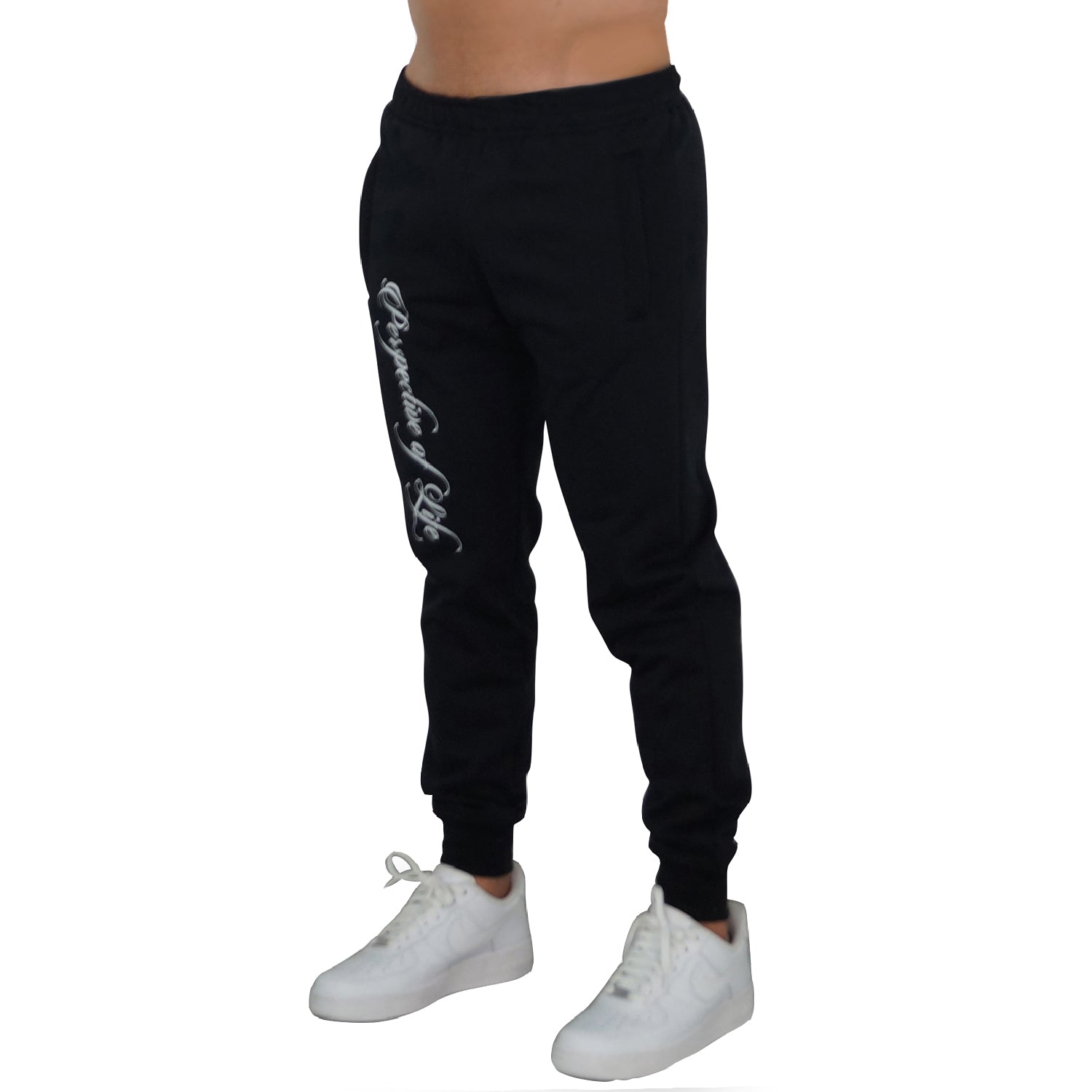 Fleece Jogger Black Perspective Logo White