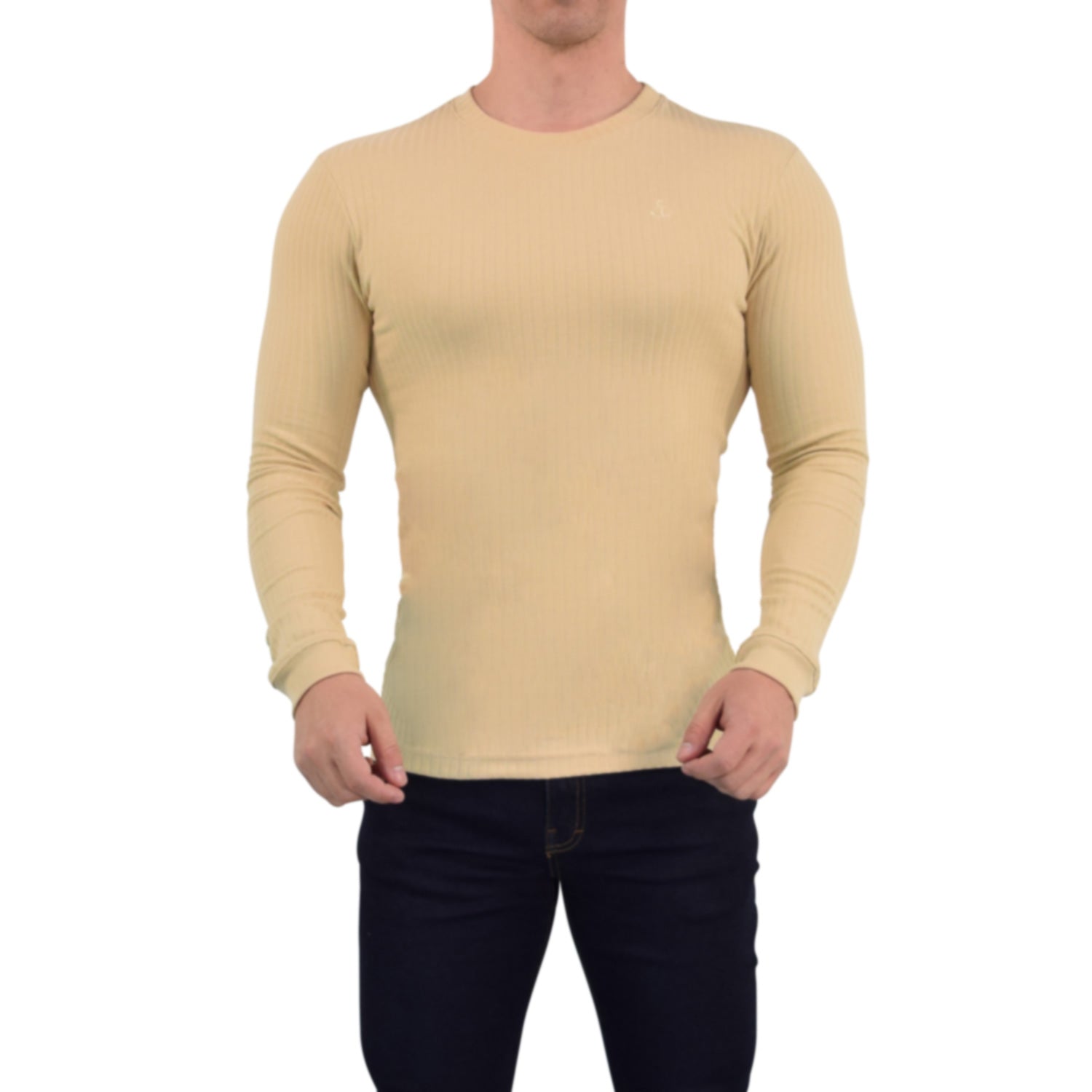 Playera Ribbed Long Sleeve Beige