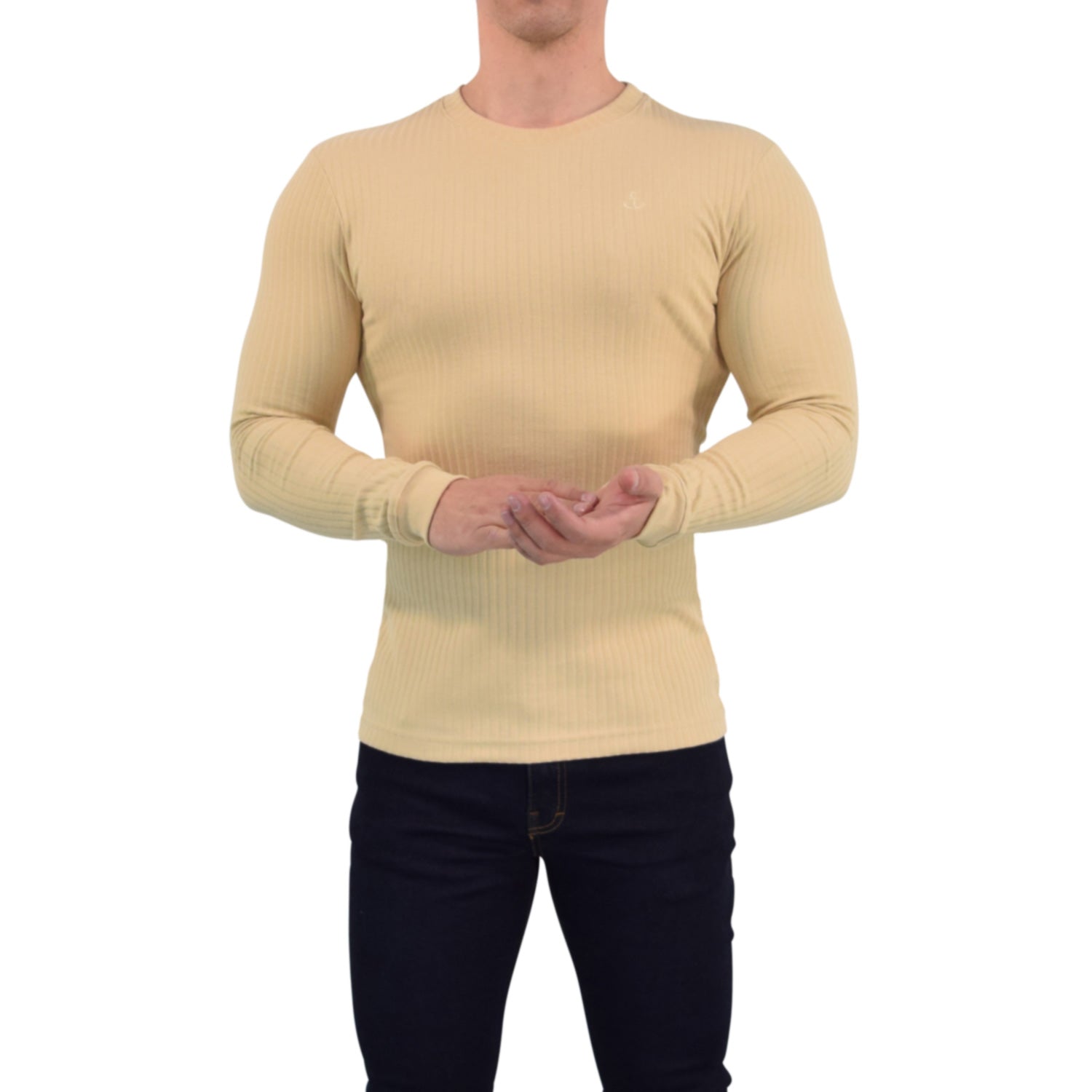 Playera Ribbed Long Sleeve Beige